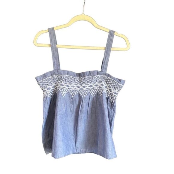 NWOT Current/Elliot Embroidered Smocked Chambray Tank Top. Size S/M. - Picture 4 of 9